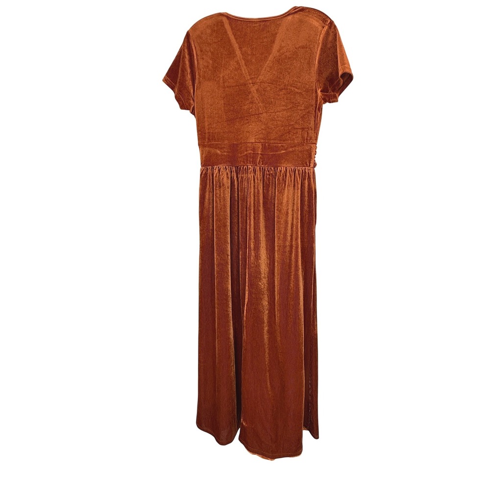 Women's Maxi Dress Velvet Short Sleeve Copper V-Neck Formal Event Holiday Large - Picture 8 of 13